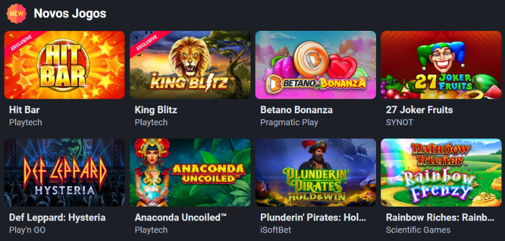 Catálogo de jogos do cassino Betano