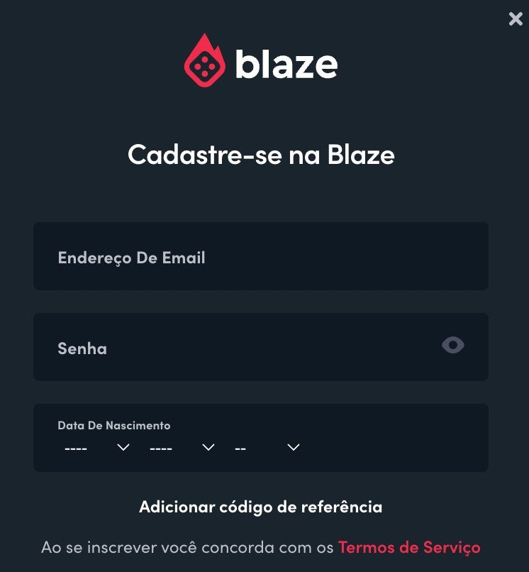 Preencha os dados no Blaze