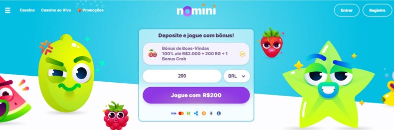 Acesse o site do Nomini Casino e clique em “Registro”