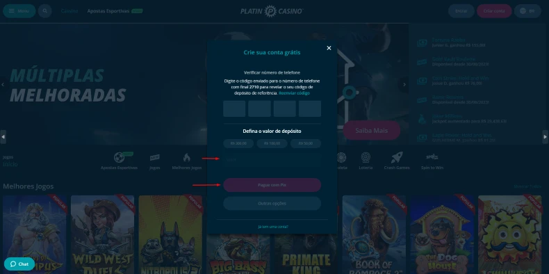 Faça um depósito Platin Casino