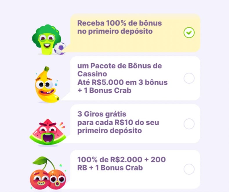 Escolha um dos bônus de boas-vindas disponíveis