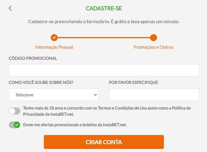 Como Criar Uma Conta no Instabet Casino